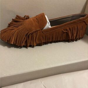 All Saints Suede Fringe Loafers - Brown
